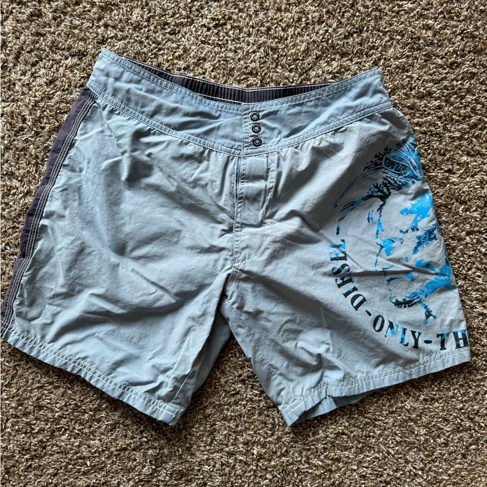 Diesel Gray and Blue Men Swim Board Shorts